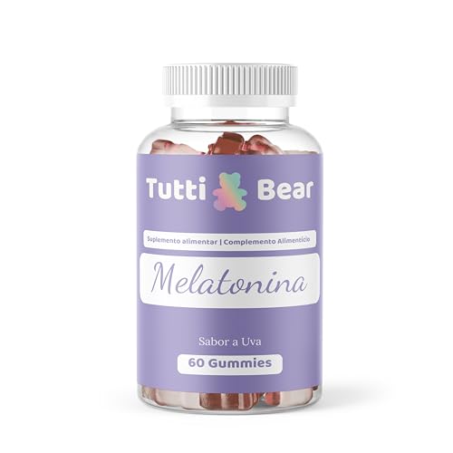 Tutti Bear Gominolas de Melatonina – Fórmula con Manzanilla, Lavanda y Vitamina B6 – Sin Azúcar, Vegana, Para Dormir Mejor y Relajarse