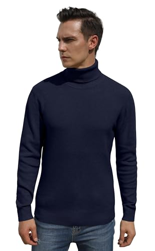 Hisir Rollkragenpullover Herren Klassischer Männer Bequem Langarmshirt Feinstrick Warmer Winter Pullover Pulli mit Rundhalsausschnitt für Männer (Marineblau, XL)