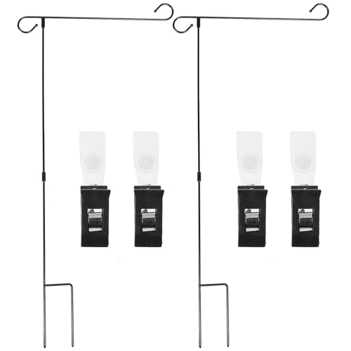 Veemoon Garden Flag Stand Pole 2pcs Black Iron Flag Holder for Outdoor Yard Banner Display Rack Round Ball Top for Lawn and Garden Decor
