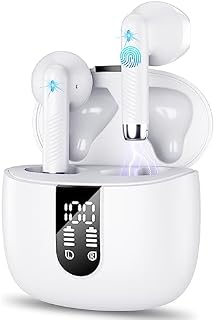 Wireless Earbuds, Bluetooth 5.3 Headphones in-Ear with CVC8.0 Noise Cancelling Mic, 40H Bluetooth Ear buds with 14.2mm Driver Stereo, Wireless Earphones IP7 Waterproof for Android/iOS, USB-C, White