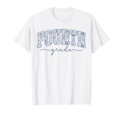 4th Grade Back to School Fourth Grade Blue Toile Teacher Kid T-Shirt