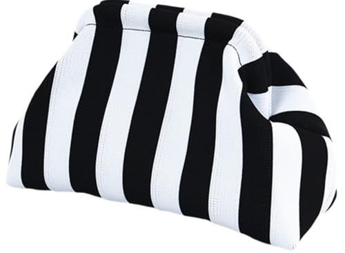 Clutch Purses for Women Summer Beach Woven Crochet Handbag Dumpling Striped Ruched Cloud Purse colorblock Evening Bag black white