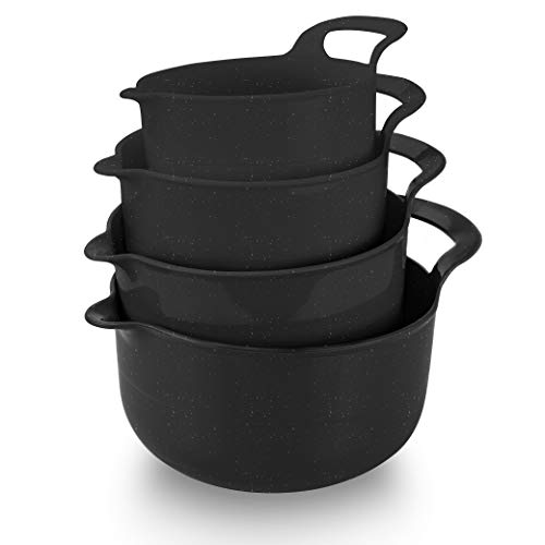 Cook with Color Mixing Bowls - 4 Piece Nesting Plastic Mixing Bowl Set with Pour Spouts and Handles (Speckled Black)