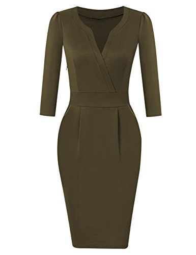 MISSKY Woman Work Dresses with 2 Side Pockets for Office Wear (Army Green, XL)