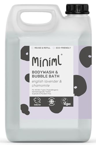 Miniml Natural Eco Hair Body Wash and Bubble Bath – 5L Refill Lavender and Chamomile - For all skin types - Hypoallergenic Dermatologically Tested - Sulphate & Paraben Free, Vegan & Cruelty Free