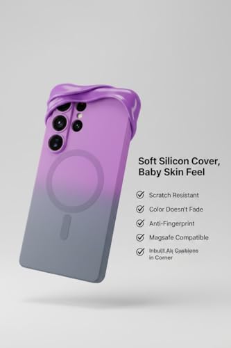 Image of amazon basics Gradient Mag-Safe Case for Samsung Galaxy S23 Ultra 5G | Soft Silicone Shockproof Cover with Camera Protection | Slim Lightweight Design | Smooth Touch & Durable - Purple & Gray