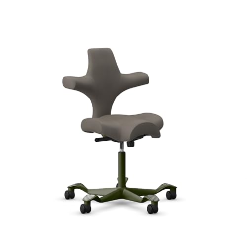 Image of HAG Capisco Sit to Stand Chair-Moss Green Frame-Upholstered Gray Ash Vinyl