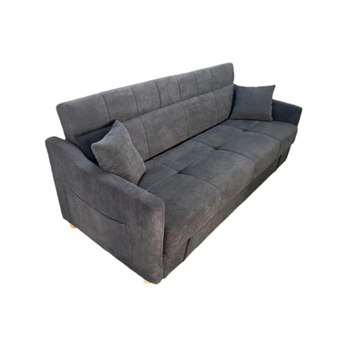 CONCEPTO FÁBRICA | Sofá Convertible de 3 plazas con baúl de almacenamiento de pana | Diseño ADARE gris | Sofá cama supletoria espacioso | Moderno, elegante y funcional | Ahorro de espacio