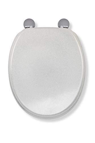 Croydex Flexi-Fix White Quartz Toilet Seat - Adjustable Hinges with Top & Bottom Fixings Included and Rust & Stain Free Chrome Hinge Covers, Antibacterial Treated Surface (White Glitter)