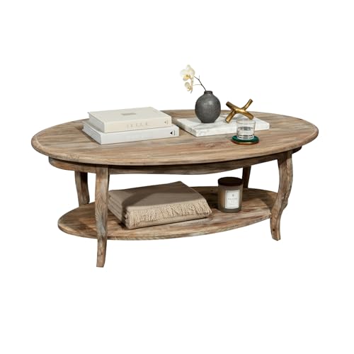 Farmhouse 48-Inch Oval Coffee Table with Lower Shelf – Solid