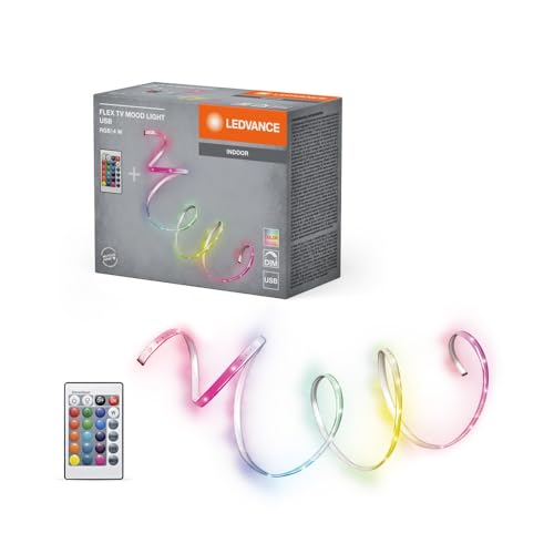 LEDVANCE TV MOOD LED-strip met USB, 4W, RGB-kleurcontrole, flexibel en buigbaar, voor gebruik binnenshuis, zelfklevend, inclusief afstandsbediening, LED niet vervangbaar, eenvoudige installatie