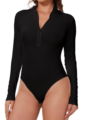 Joyshaper Body Damen Langarm Bodysuit V-Ausschnitt Reißverschluss Sexy...