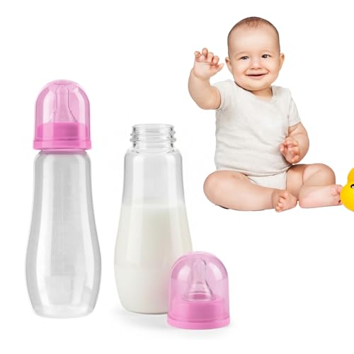 HOMESHOPA 300ml Baby Feeding Bottle, 2 Pack Pink Easy Grip BPA Free, Plastic Round Shape Milk & Water Bottle, Air Vent 3m+, Anti-Colic Soft Silicone Medium Flow 2 Teats Spill-Proof Infants Utensil