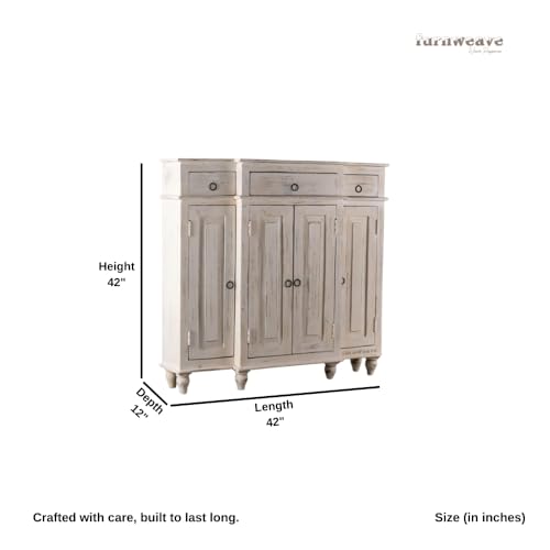Image of Harvey Wooden Sideboard Cabinet for Living Room | Antique Wooden Cabinet for Storage Organizer with Doors | Cabinet for Home | Wooden Storage Furniture for Home | White Distress