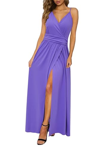 Image of Newshows Women's 2026 Lightweight Summer Wedding Guest Beach Vacation Casual V Neck Split Flowy Maxi Dress