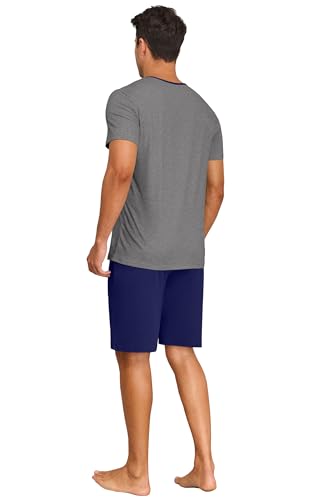 Image of PrinStory Mens Summer Pajamas Set Lightweight Pjs Sets Short Sleeve Pajama Shorts Set Soft Sleepwear Loungewear with Pockets