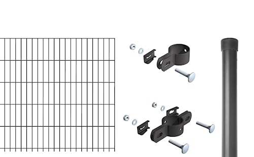 Alberts 680343 Einstab-Gittermatten-Set | Garden Typ 8/6/4 | verschiedene Längen und Höhen | anthrazit | 2000 x 1500 mm | Zaunlänge: 24 m