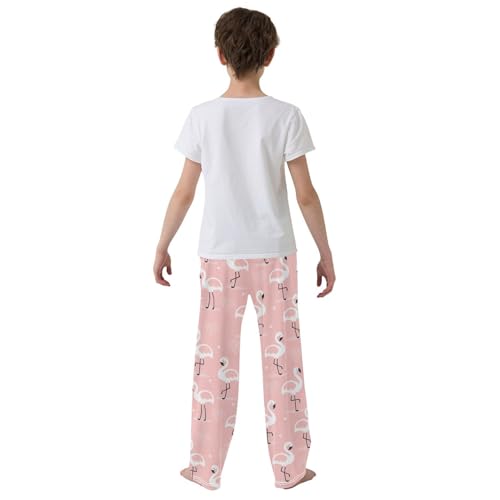 Beautiful Flamingo Love Boys Long Pants Soft Trousers Elastic Waist Kids Lounge Bottoms with Pockets S-XL3