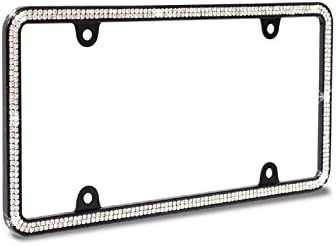 JR2 Brilliant Sparkling Crystals Black Metal License Plate Frame+Free Cap+Free Screw (Black Frame+White Crystal)