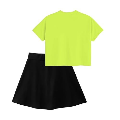 Image of KYDA KIDS 100% Pure Cotton Girls Printed Crop Top and Skirt with Attached Inner shorts Co-ords Set