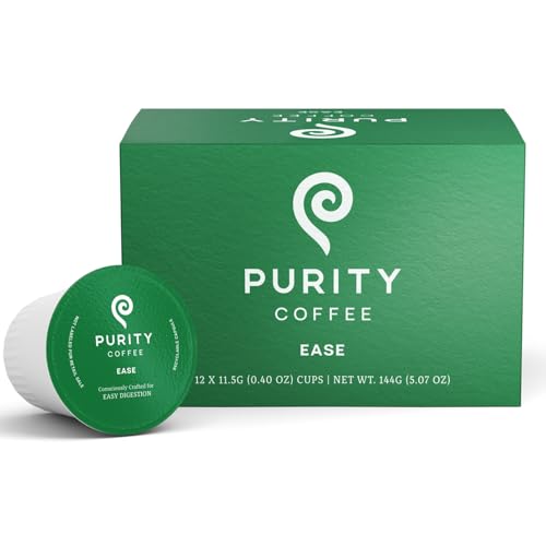 Purity Coffee EASE Low Acid Dark Roast K Pod Capsules (12ct Box) | Specialty-Grade USDA Organic Arabica Blend | Third Party Tested for Mold, Mycotoxins & Pesticides
