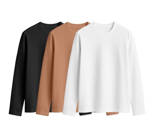 Image of JUNEBERRY Cotton Round Neck Regular Fit Plain Solid Full Sleeve T-Shirt Combo for Women (Pack of 3) (Available Colors: Black, White, Navy, Green,Swanwhite & Cork)
