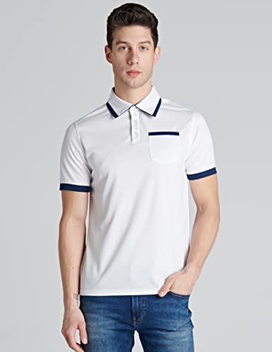 Image of 3-Pack Men's Performance Dry Fit Tech Golf Polo Shirts with Chest Pocket, Short Sleeve Active T Shirts