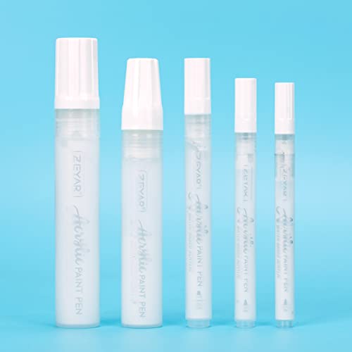Zeyar Acrylic Paint Marker Pens, 5 Different Point: Extra Jumbo Felt(15Mm),Jumbo Felt(10Mm), Medium Bullet(2-3Mm), Fine(1Mm), Extra Fine(0.7) (5 White) #TOP1