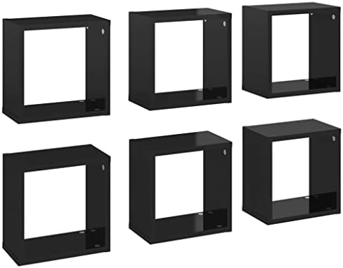 vidaXL 4x Wall Cube Shelf Home Living Room Furniture Shelving Ledges Storage Hanging Floating Shelf Wall Unit Cube Organiser Set Black