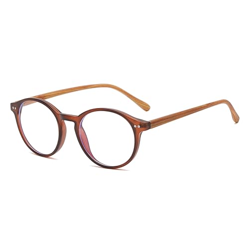 Gleyemor Blue Light Glasses, Vintage Round, Brown Frame