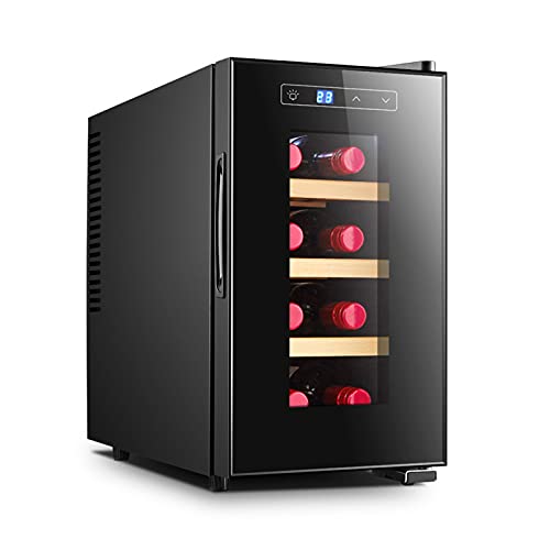 Refrigerator-White & Red Chiller Countertop Cooler-Freestanding Compact Mini Wine Fridge 8 Bottle Capacity, Digital Control, Glass Door,Vertical