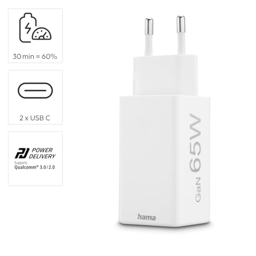 Chargeur USB C rapide 65W double port GaN pour iPhone et Samsung
