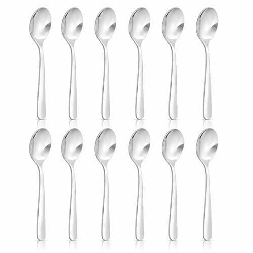 Image of Culinex Premium Stainless Steel 7.9 inch Dinner Spoon Set of 12 for Dining Table, Kitchen | Heavy, Rustproof, Designer Silver Flatware By thinKitchen (Essen Series)