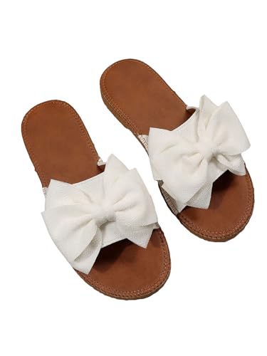 GORGLITTER Women's Bow Knot Flat Sandals Open Toe Slip On Slide Slipper Single Band Flats