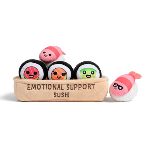 Image of Emotional Support Sushi by Relatable - Cuddly Stuffed Animals and Toys, Squishy Toys and Plushies, Great Gift Ideas for Loved Ones of All Ages - Includes 5 Plushies with Carrying Basket