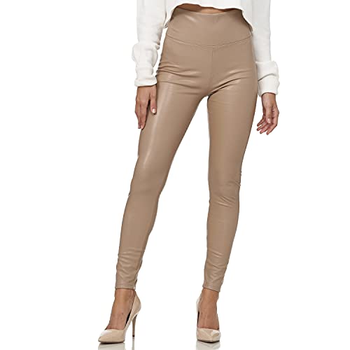 Leggings de piel Gloop beige de cintura alta XL perfectos para looks de oficina y cenas