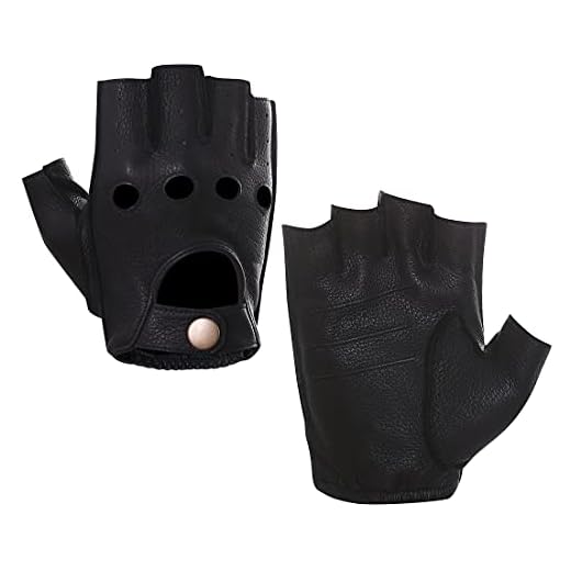 Harssidanzar Herren Halbfinger Lederhandschuhe für fahren Fingerlose Hirschleder ungefüttert Handschuhe GM005A, Schwarz,Größe M