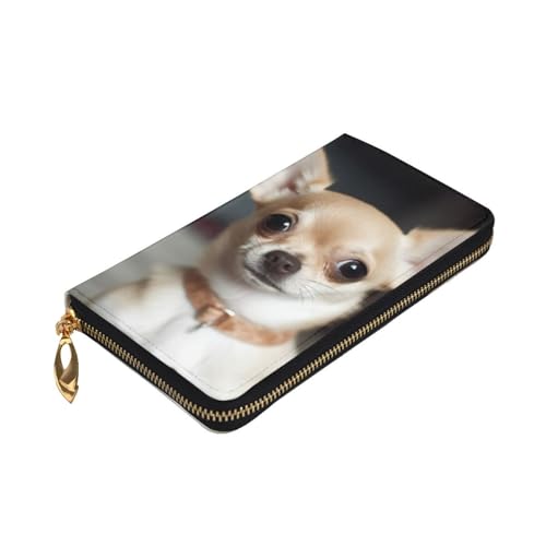 cute chihuahua Wallet for Men Women Long Purse Leather Clutch Large Business Handbag Travel Phone Holder Credit Card Holder Money Case with Zipper Leather Wallets Gift3