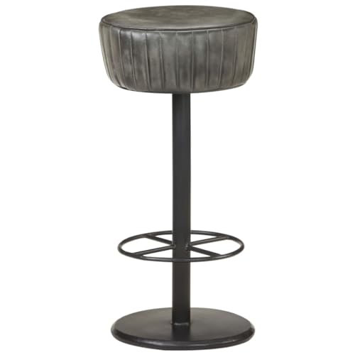 Tabouret de bar gris en cuir véritable et acier haut de gamme