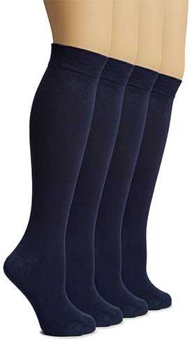 Image of Hugh Ugoli Women's Rayon Derived from Bamboo Knee High Socks Comfort Seam Long Dress Socks, Shoe Size 5-8 /8-11, 4 Pairs