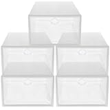 TOVINANNA Stapelbare Schuhaufbewahrungsboxen 5 Stück aus Robustem PP Kunststoff Transparent mit Ovalem Zugring für Unisex zur Organisierten Schuhaufbewahrung im Haushalt
