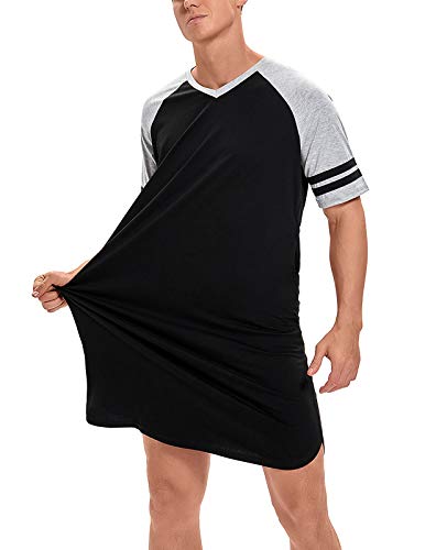 MINTLIMIT Men's Cotton Nightwear Long Night Shirts Short Sleeve Sleepwear Pockets Nightgown Big&Tall Soft Sleep Shirt M-XXXL