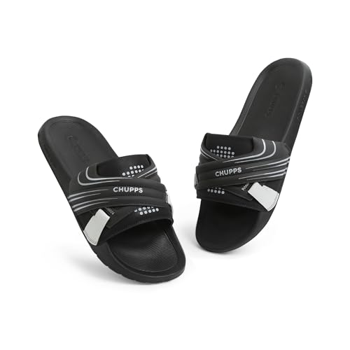 Image of CHUPPS Vertex Black Drift Orthopedic Slippers | Soft Footpharma Footbed | Breathable Ventilation Holes | Lightweight Flip Flops | Anti-Skid Chappals for Everyday For Mens