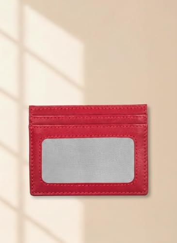 Image of Calfnero Genuine Leather Card Holder-Multiple Card Holder with ID Slots-Red Leather Card Case, One Size (1044)