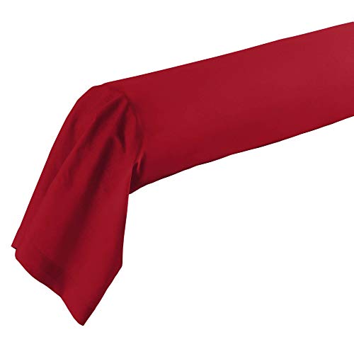 douceur d'intérieur 1640717 Taie de Traversin Uni Coton + Point Bourdon 57 Fils Coquelicot 185 x 85 cm