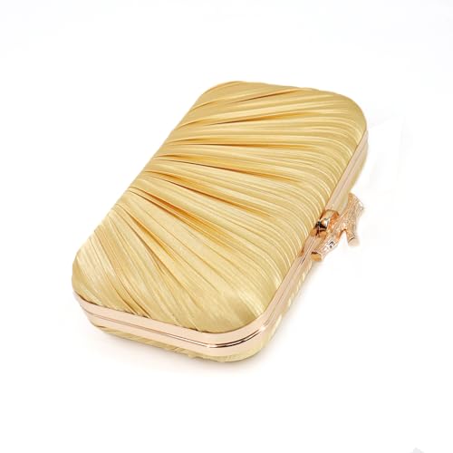Image of Gold Clutch Purses for Women, Branch Clasp Pleated Evening Bag, Wedding Handbag for Prom, Cocktail & Formal Events
