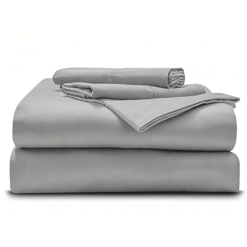 Image of Alberta King - 96 inchx96 inch Size Luxury 600 Thread-Count 100% Egyptian Long Staple Cotton Sheets Set Sheet Set Soft & Silky Sateen Weave 40 Inch Deep-Pockets - Alberta King, Light Grey