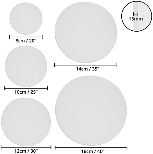 Belle Vous 5 Pack Round Blank Canvas Set - 5 Assorted Sizes - Pre Stretched Circle Canvas Panel Boards - Suitable for Acrylic and Oil Painting Also for Sketching and Drawing
