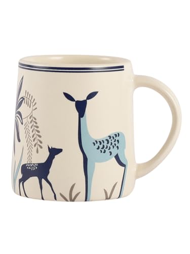 miah decor Ceramic Tea Coffee Cups Set of 4 Matte Printed Small Chai Mug Set of 4 Drinkware Microwave Safe for Home & Restaurant-350 ml-Color- Cream Blue