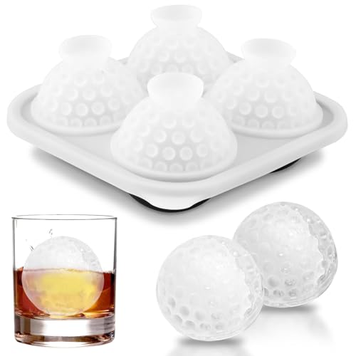Ice Ball Maker Mold, 2 Inch Large Golf Ball Ice Tray with Funnel, 4 Hole Round Silicone Fun Shapes Whiskey Ic-e Mold for Cocktails Bourbon, Easy Release